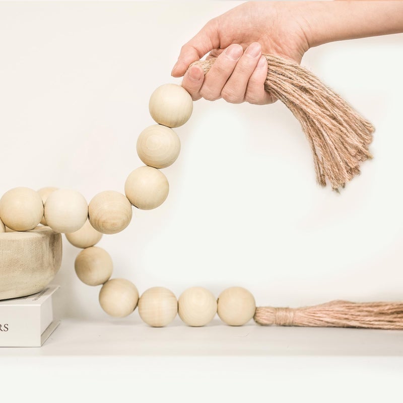 RUIRUICO Extra Large Wood Bead Garland with 1.4"" Diameter Wood Beads, Wooden Beads Garland with Tassels, Decorative Beads Home Decor, Farmhouse Beads Decor (Natural, 67 Inches) - Image 1
